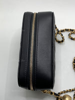 Sold-CHANEL Black Lambskin Pearl Crush Mini Vanity Camera Bag in Aged Gold Hardware