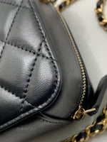 Sold-CHANEL Black Lambskin Pearl Crush Mini Vanity Camera Bag in Aged Gold Hardware