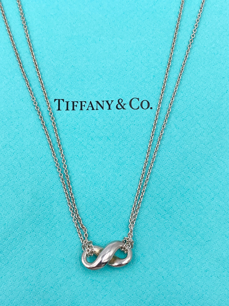 Tiffany 
Co 925 Silver Infinity Pendant with Double Chain Necklace