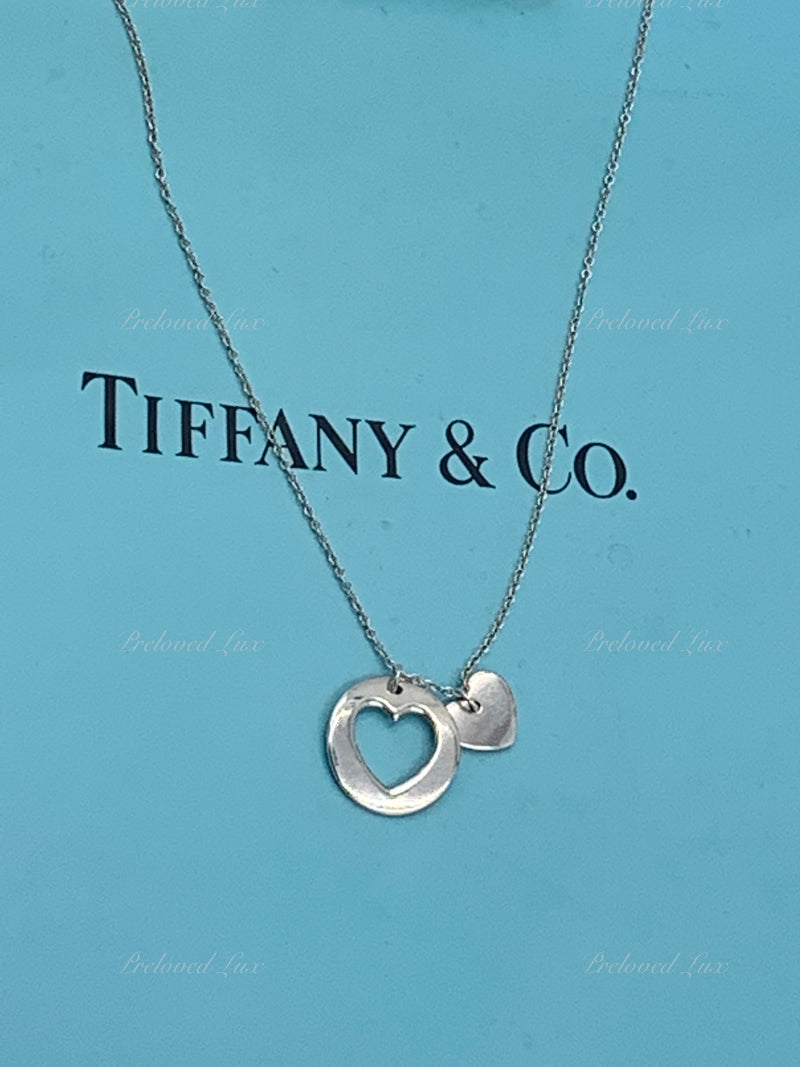 Tiffany 
Co 925 Silver Heart and Circle Tag Pendant Necklace