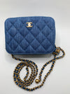 Sold-CHANEL Denim Blue Pearl Crush Mini Vanity Camera Bag in Aged Gold Hardware