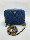 Sold-CHANEL Denim Blue Pearl Crush Mini Vanity Camera Bag in Aged Gold Hardware