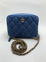 Sold-CHANEL Denim Blue Pearl Crush Mini Vanity Camera Bag in Aged Gold Hardware