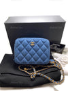 Sold-CHANEL Denim Blue Pearl Crush Mini Vanity Camera Bag in Aged Gold Hardware