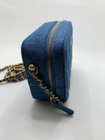 Sold-CHANEL Denim Blue Pearl Crush Mini Vanity Camera Bag in Aged Gold Hardware