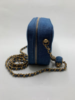 Sold-CHANEL Denim Blue Pearl Crush Mini Vanity Camera Bag in Aged Gold Hardware