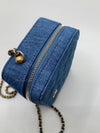 Sold-CHANEL Denim Blue Pearl Crush Mini Vanity Camera Bag in Aged Gold Hardware