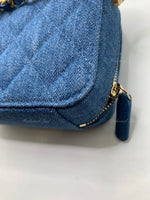 Sold-CHANEL Denim Blue Pearl Crush Mini Vanity Camera Bag in Aged Gold Hardware