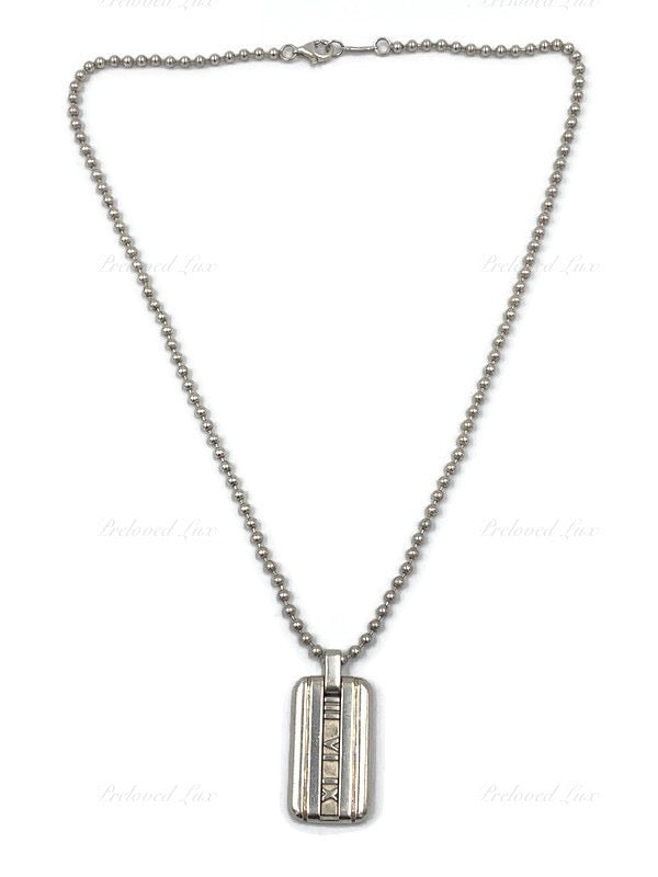 Tiffany 
Co 925 Silver Atlas Tag Pendant Necklace