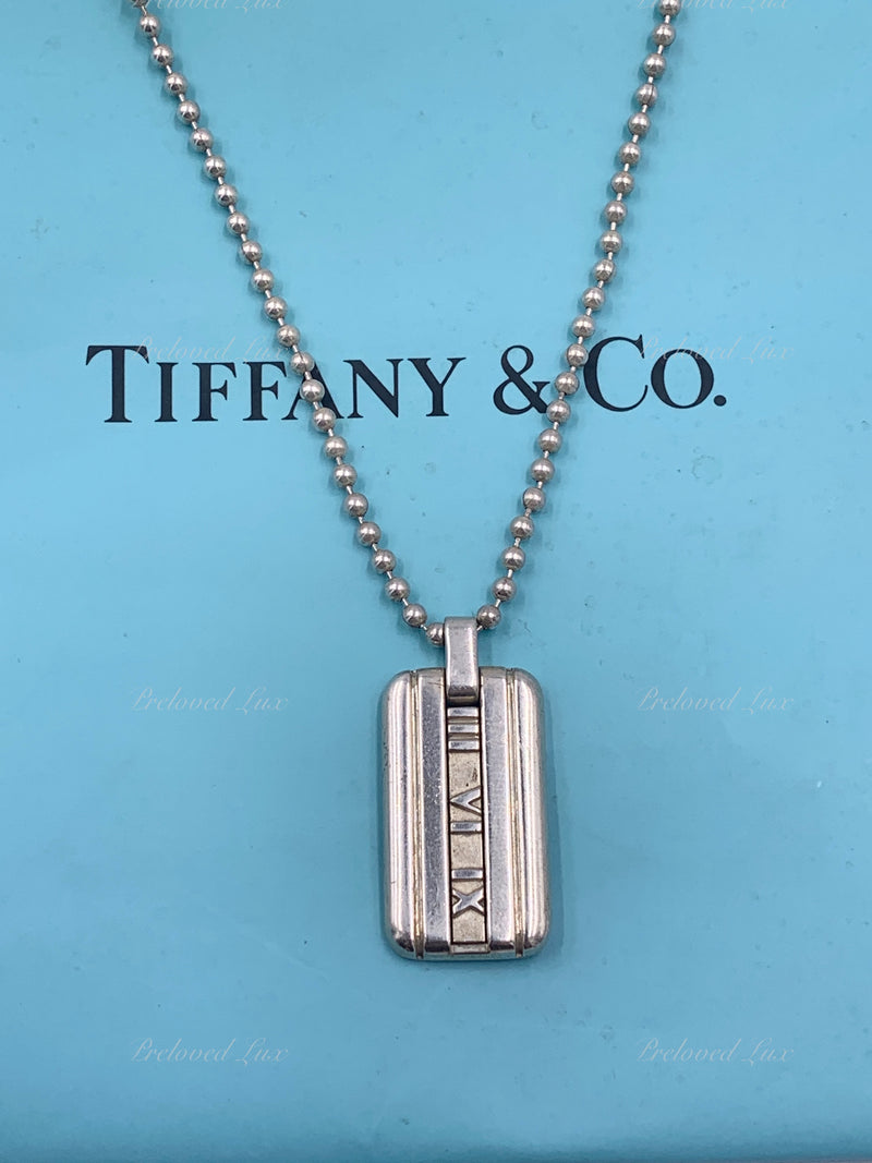 Tiffany 
Co 925 Silver Atlas Tag Pendant Necklace