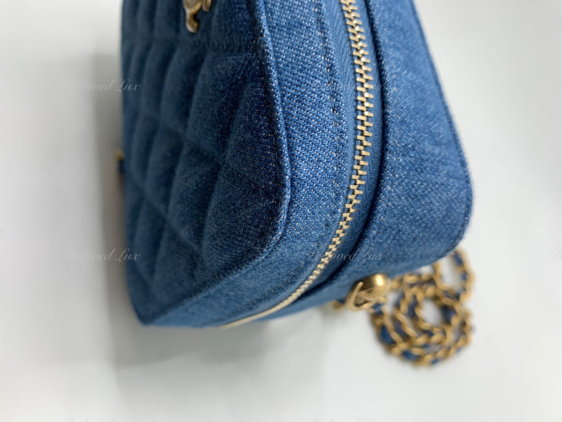 Sold-CHANEL Denim Blue Pearl Crush Mini Vanity Camera Bag in Aged Gold Hardware