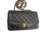 Sold-CHANEL Lambskin Medium Diana Single Chain Single Flap Bag Black/gold