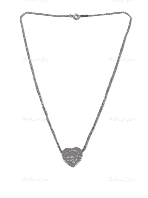 Sold-Tiffany 
Co 925 Silver Return to Tiffany Heart Tag Pendant with Double Chain Necklace