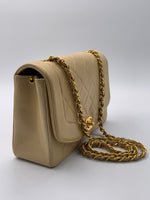 Sold-CHANEL Lambskin Medium Diana Single Chain Single Flap Bag Beige/gold