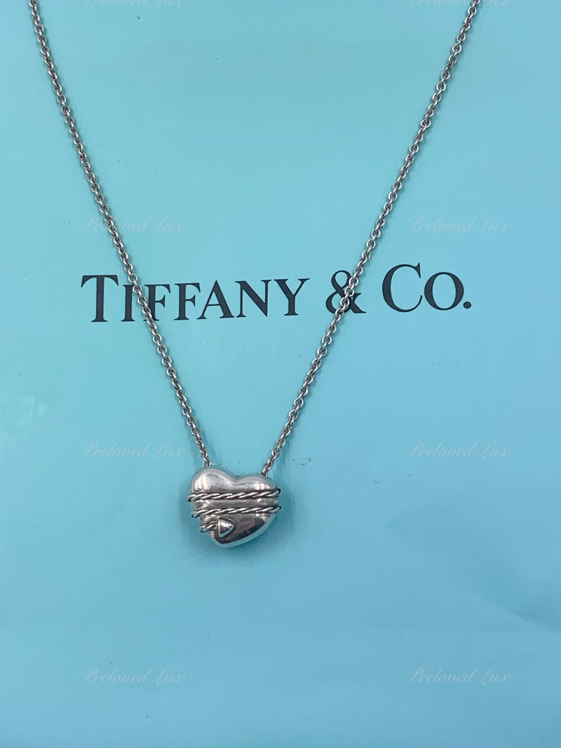 Tiffany 
Co 925 Silver Solid Heart with Arrow Pendant Necklace