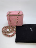 Sold-CHANEL Caviar Sakura Pink Mini Square Vanity Case Chain Bag Light Gold Hardware