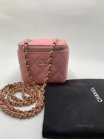 Sold-CHANEL Caviar Sakura Pink Mini Square Vanity Case Chain Bag Light Gold Hardware