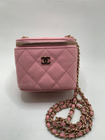 Sold-CHANEL Caviar Sakura Pink Mini Square Vanity Case Chain Bag Light Gold Hardware