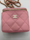 Sold-CHANEL Caviar Sakura Pink Mini Square Vanity Case Chain Bag Light Gold Hardware