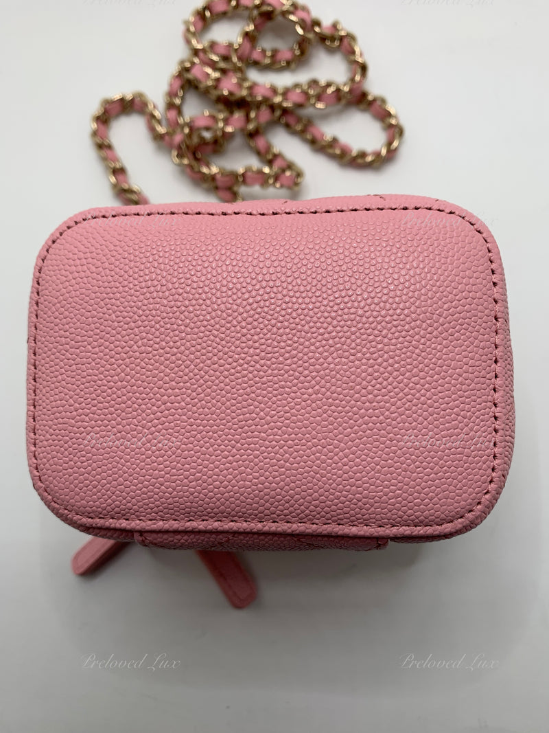 Sold-CHANEL Caviar Sakura Pink Mini Square Vanity Case Chain Bag Light Gold Hardware