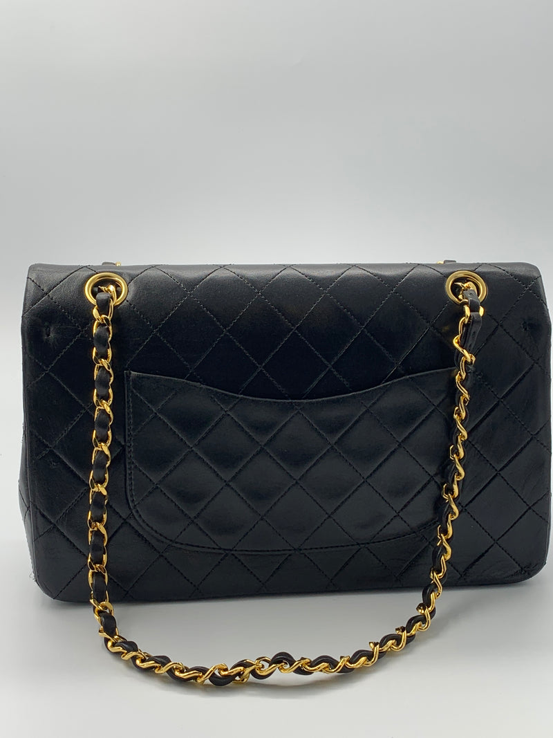 Sold-CHANEL Classic Lambskin Double Chain Double Medium Flap Bag black/gold