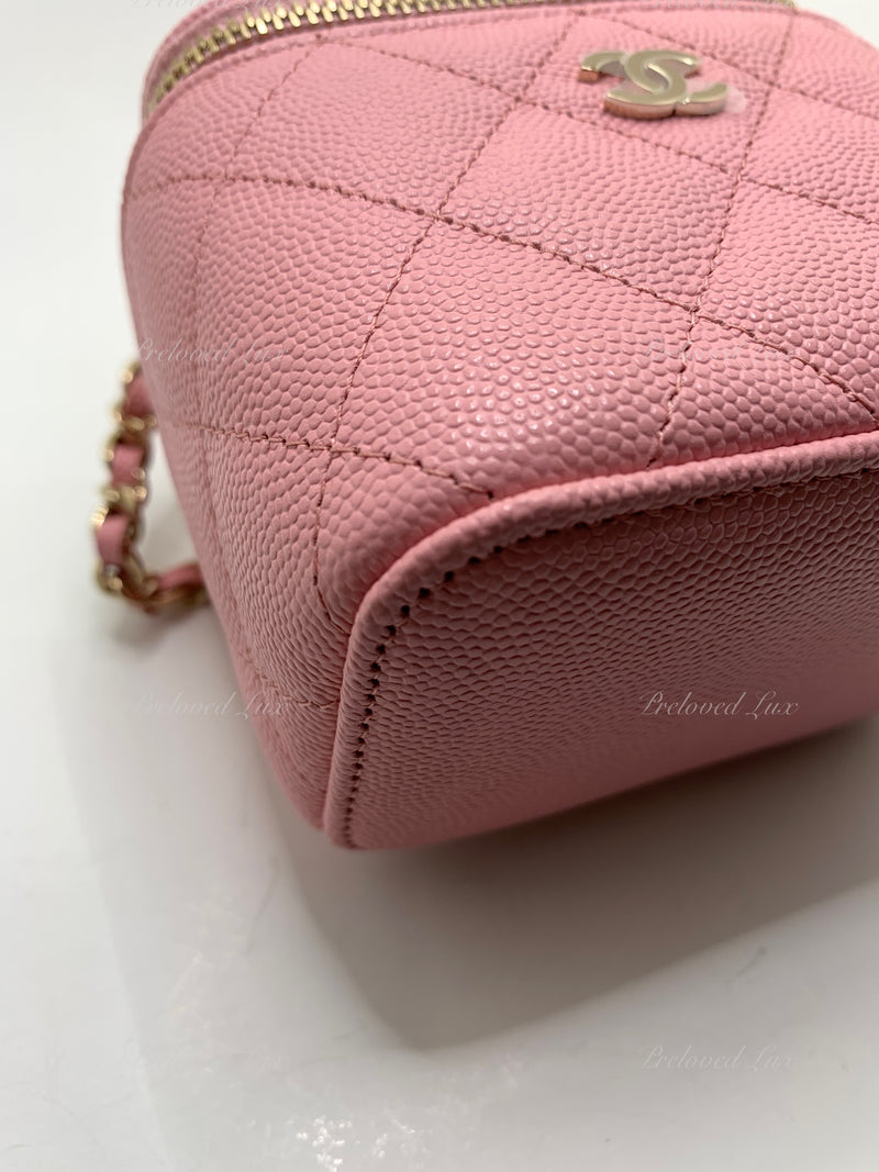 Sold-CHANEL Caviar Sakura Pink Mini Square Vanity Case Chain Bag Light Gold Hardware