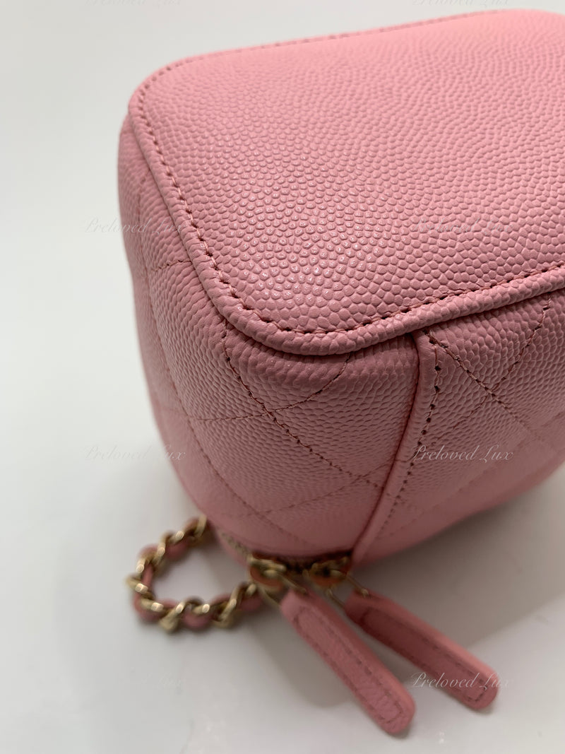 Sold-CHANEL Caviar Sakura Pink Mini Square Vanity Case Chain Bag Light Gold Hardware