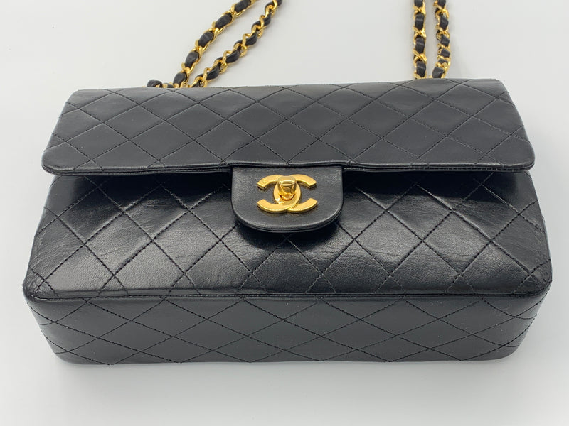 Sold-CHANEL Classic Lambskin Double Chain Double Medium Flap Bag black/gold