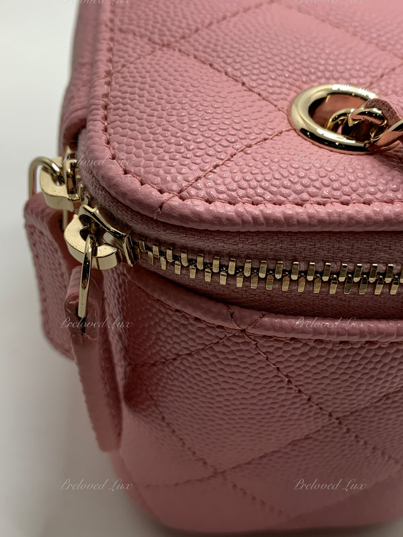 Sold-CHANEL Caviar Sakura Pink Mini Square Vanity Case Chain Bag Light Gold Hardware