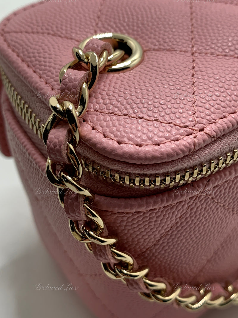 Sold-CHANEL Caviar Sakura Pink Mini Square Vanity Case Chain Bag Light Gold Hardware