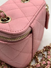 Sold-CHANEL Caviar Sakura Pink Mini Square Vanity Case Chain Bag Light Gold Hardware