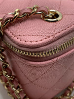 Sold-CHANEL Caviar Sakura Pink Mini Square Vanity Case Chain Bag Light Gold Hardware