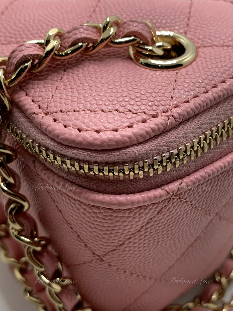 Sold-CHANEL Caviar Sakura Pink Mini Square Vanity Case Chain Bag Light Gold Hardware