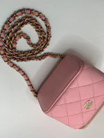 Sold-CHANEL Caviar Sakura Pink Mini Square Vanity Case Chain Bag Light Gold Hardware