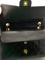 Sold-CHANEL Classic Lambskin Double Chain Double Medium Flap Bag black/gold