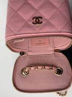 Sold-CHANEL Caviar Sakura Pink Mini Square Vanity Case Chain Bag Light Gold Hardware