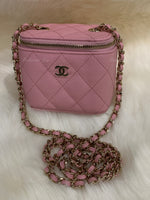 Sold-CHANEL Caviar Sakura Pink Mini Square Vanity Case Chain Bag Light Gold Hardware