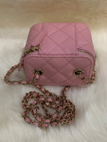 Sold-CHANEL Caviar Sakura Pink Mini Square Vanity Case Chain Bag Light Gold Hardware