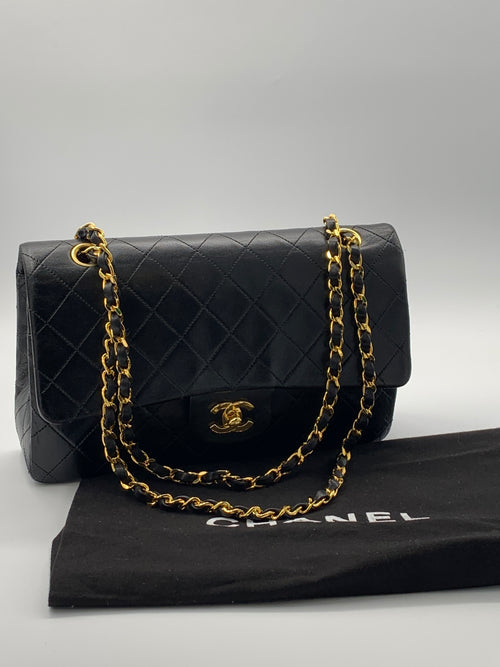 Sold-CHANEL Classic Lambskin Double Chain Double Medium Flap Bag black/gold