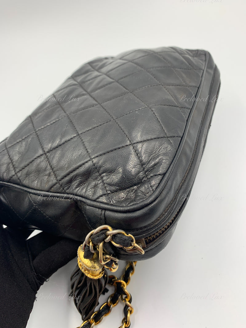 Sold-CHANEL Lambskin Black Camera Bag with Tassel