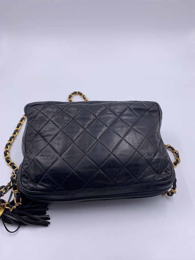 Sold-CHANEL Lambskin Black Camera Bag with Tassel