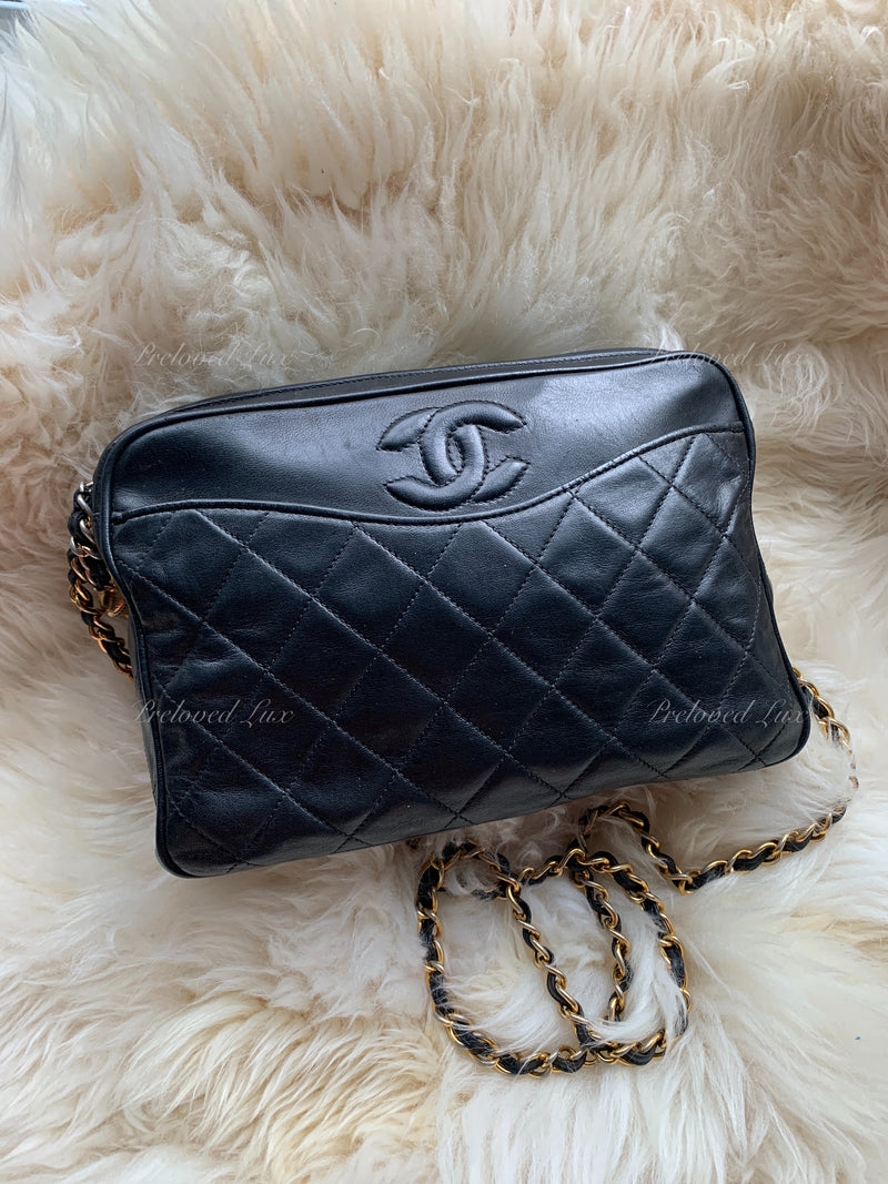 Sold-CHANEL Lambskin Black Camera Bag with Tassel