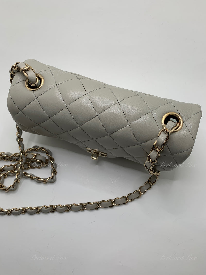 Sold-CHANEL Classic Grey Lambskin Mini Rectangular Crossbody Bag in Champaign Gold Hardware