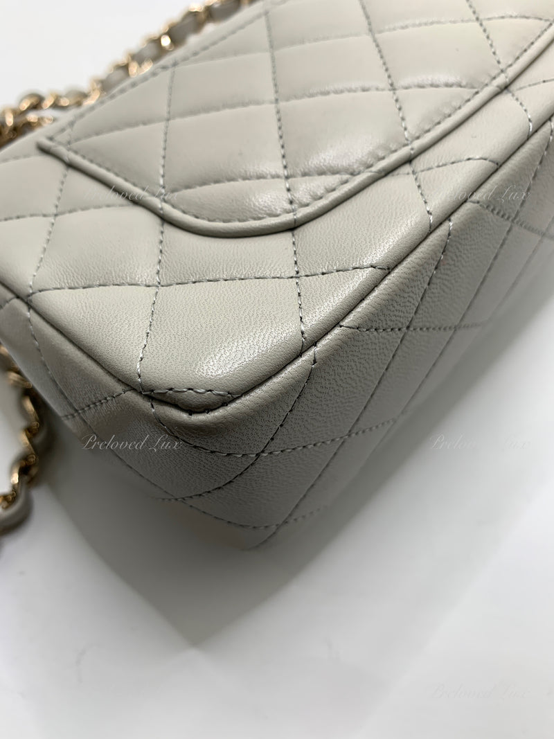 Sold-CHANEL Classic Grey Lambskin Mini Rectangular Crossbody Bag in Champaign Gold Hardware