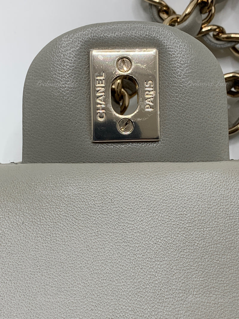 Sold-CHANEL Classic Grey Lambskin Mini Rectangular Crossbody Bag in Champaign Gold Hardware