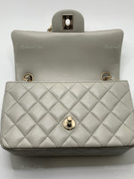 Sold-CHANEL Classic Grey Lambskin Mini Rectangular Crossbody Bag in Champaign Gold Hardware