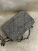 Sold-CHANEL Classic Grey Lambskin Mini Rectangular Crossbody Bag in Champaign Gold Hardware