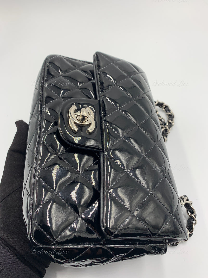 CHANEL Classic Mini Rectangular Black Shoulder Bag Crossbody - Silver Hardware Patent Leather