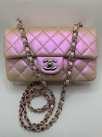 Sold-CHANEL Classic Iridescent Pink Calfskin Mini Rectangular Crossbody Bag in Silver Hardware