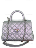 Sold-CHANEL Classic Iridescent Purple Caviar Small Coco Handle Bag in Silver Hardware